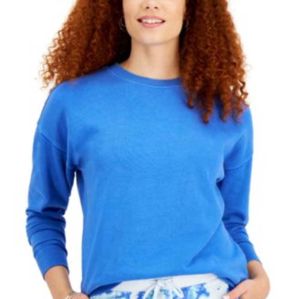 STYLE&CO COBALT BLUE LNG SLV SWEATSHIRT W/CLOSE RIBBED NECK NWT